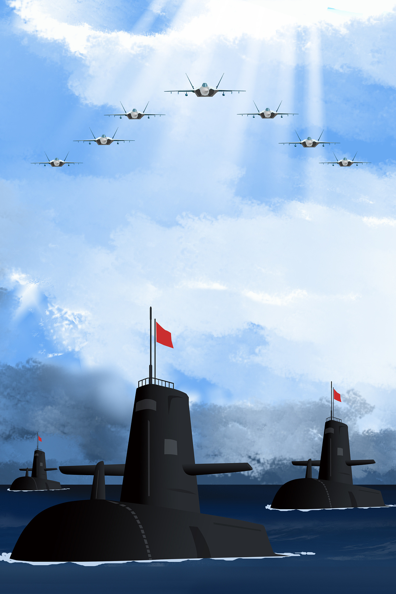 航行在大海中的核潜艇|插画|商业插画|烟云吐秀l - 原创作品 - 站酷