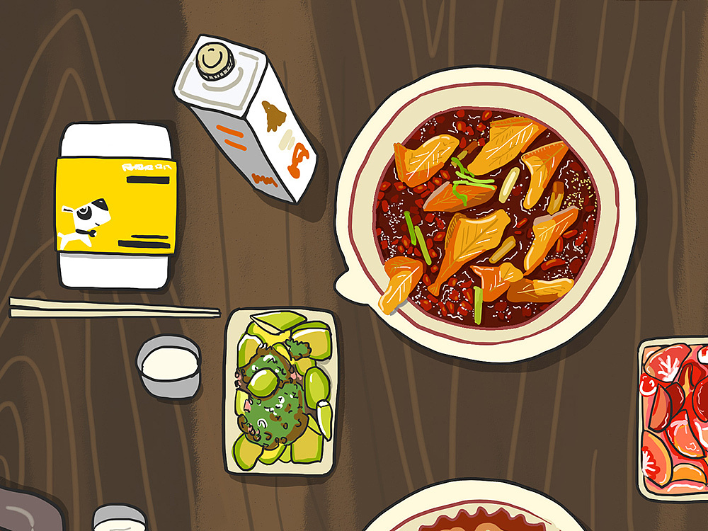 《聚餐》品牌菜品手绘|插画|商业插画|冻疮长在膝盖上 - 原创作品