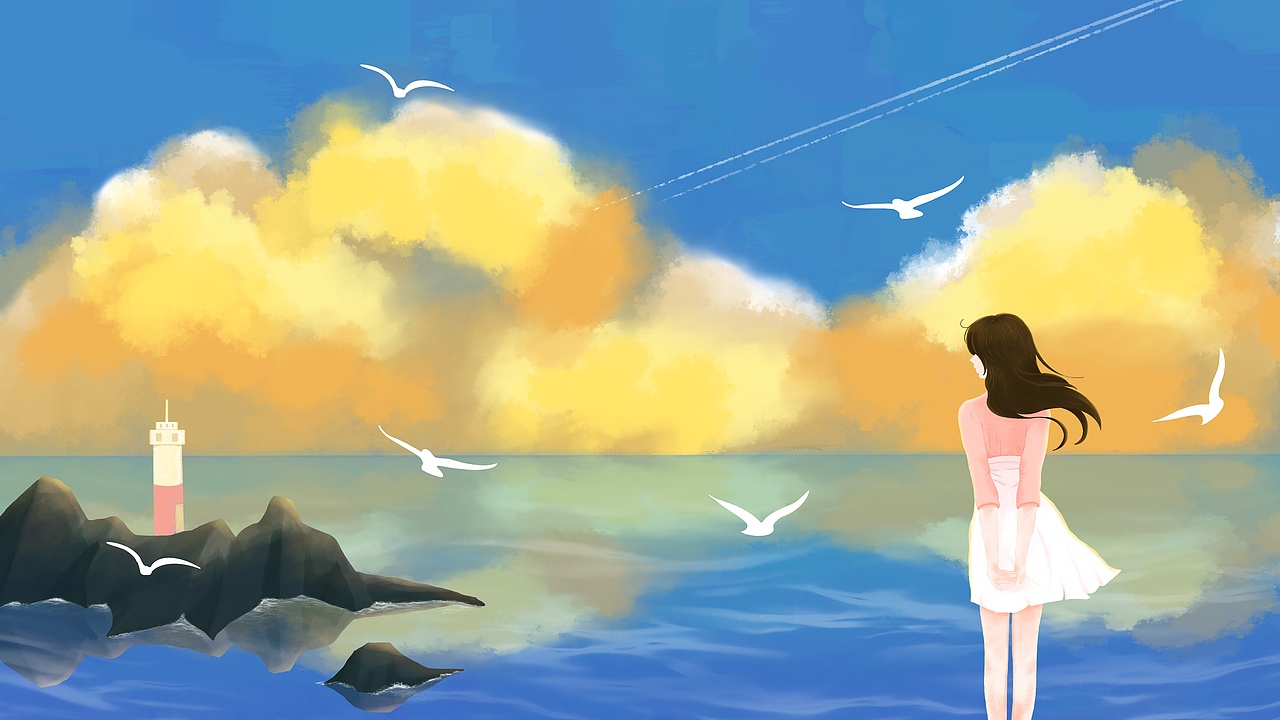 女孩与海（图ZMjUxMTAyODQ4） - 商业插画 - 站酷设计师米酒_ONE原创素材 - 站酷ZCOOL