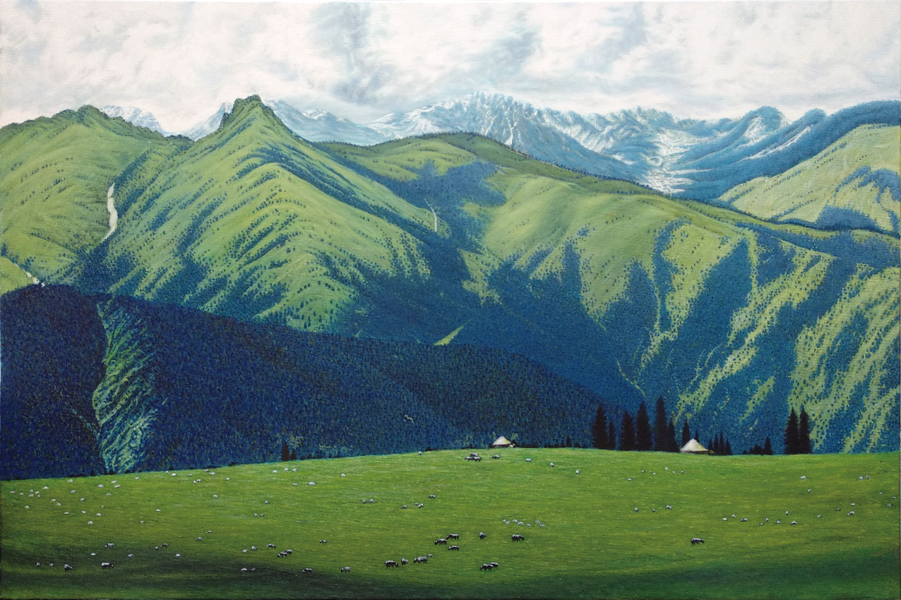 新疆山水油画作品图片