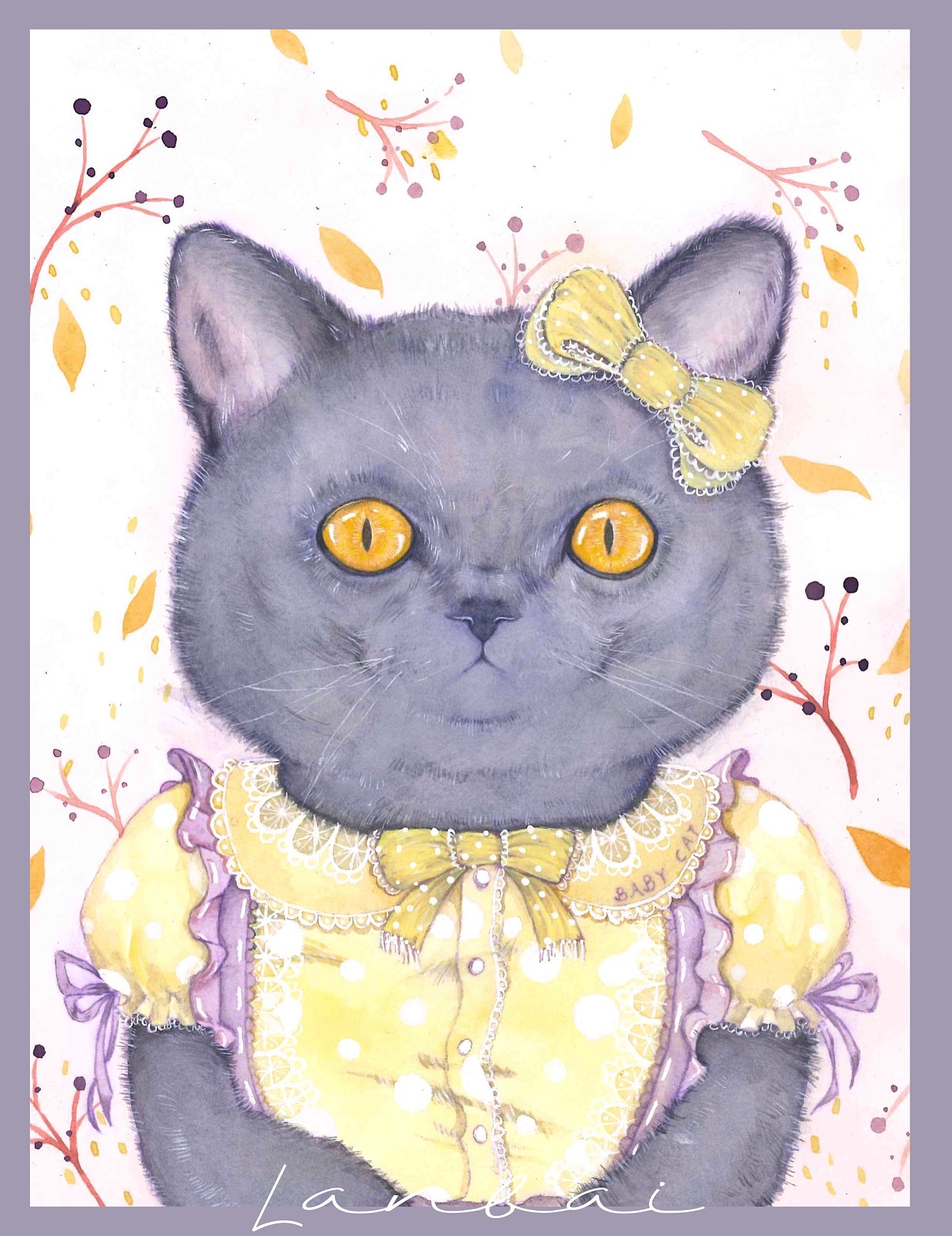 原创插画|水彩|lolita小蓝猫