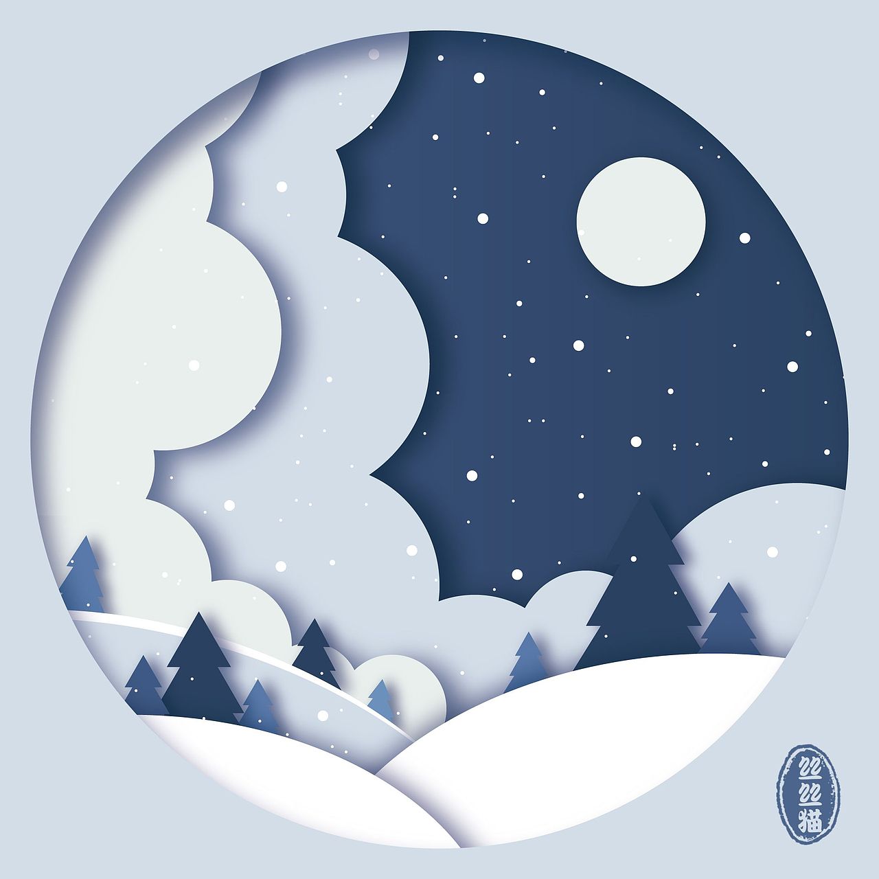 扁平文创插画:冬雪贺卡