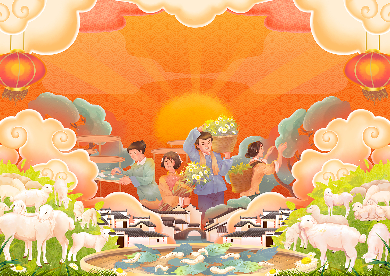 红色主题插画海报（图ZMjczODc4MDYw） - 商业插画 - 站酷设计师薪南原创素材 - 站酷ZCOOL