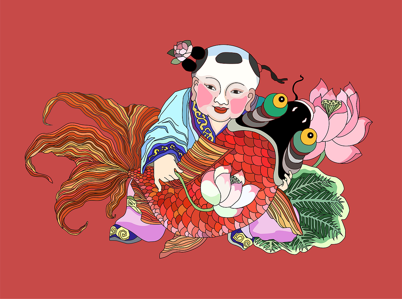 矢量年画-杨柳青（图ZMTMyMTU1ODIw） - IP形象 - 站酷设计师韩懿2540原创素材 - 站酷ZCOOL
