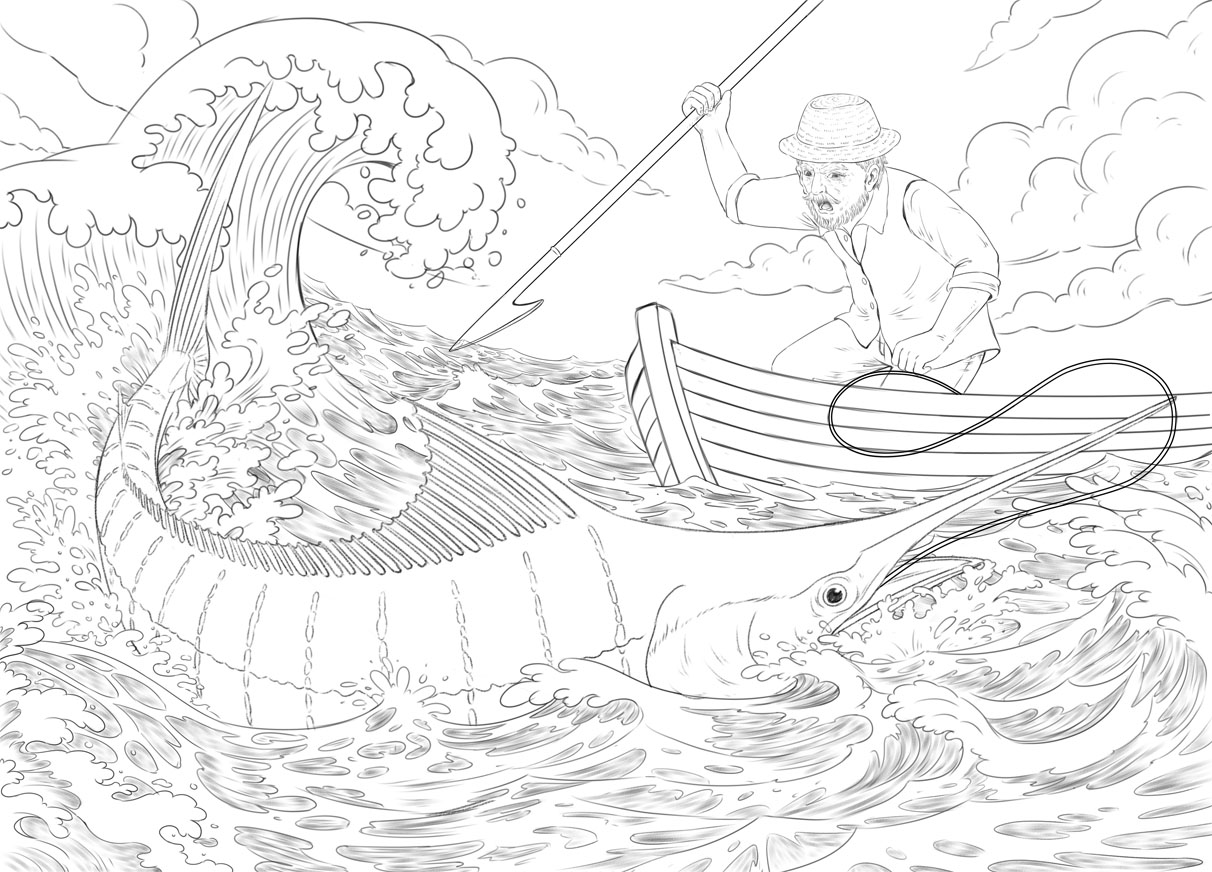 老人与海的插图简笔画图片