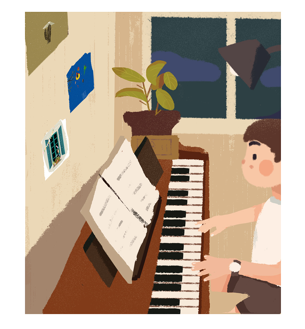 弹钢琴的小男孩|插画|艺术插画|w大树_原创作品-站酷(zcool)