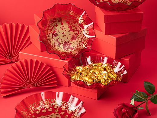 中式喜庆红色果盘