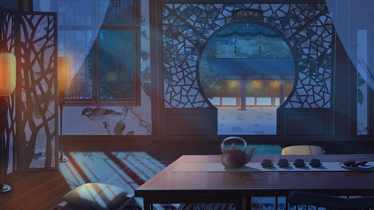 中式內(nèi)景（圖ZMjQyNTQyMzQ4） - 商業(yè)插畫 - 站酷設(shè)計(jì)師海鹽帝原創(chuàng)素材 - 站酷ZCOOL