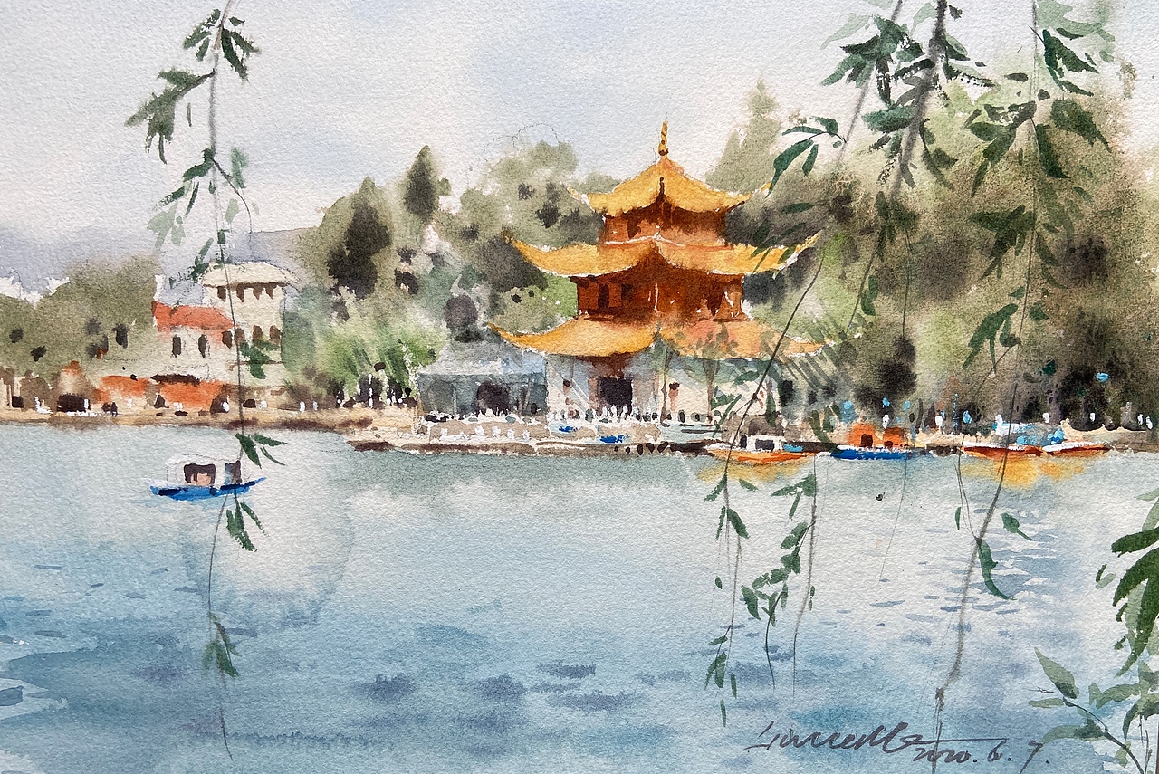 水彩小景～昆明大观公园|纯艺术|绘画|刘梦水彩_原创作品-站酷(zcool)
