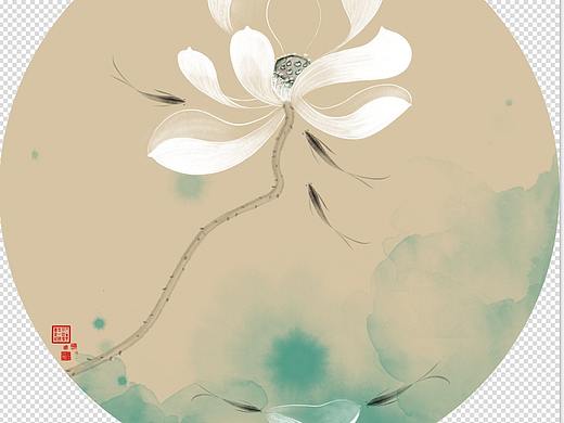 新中式禅意荷花插画