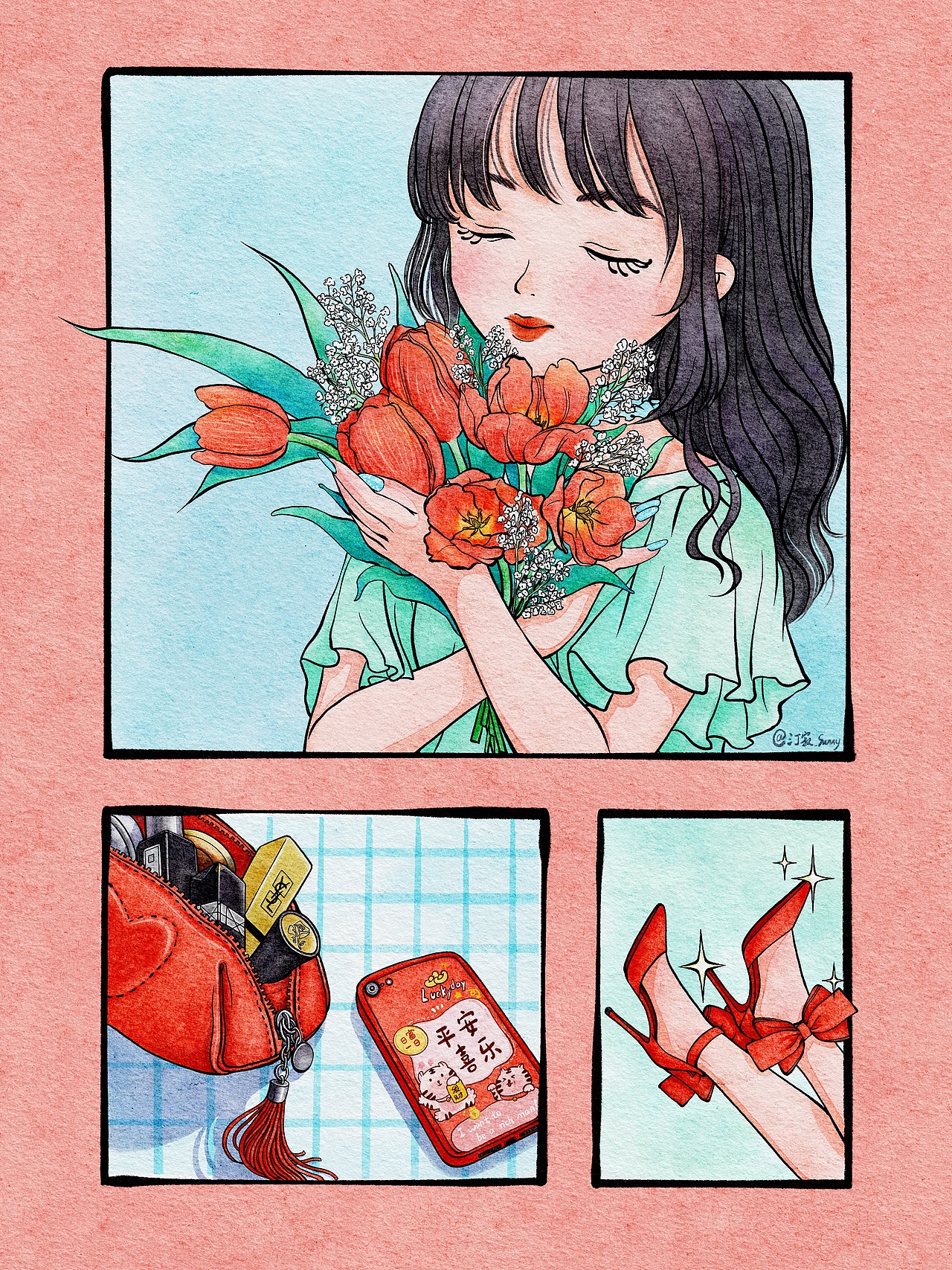 分镜插画 | 如火般热烈的红色（图ZMjk4MTc2OTQ4） - 商业插画 - 站酷设计师画画儿汀寂原创素材 - 站酷ZCOOL