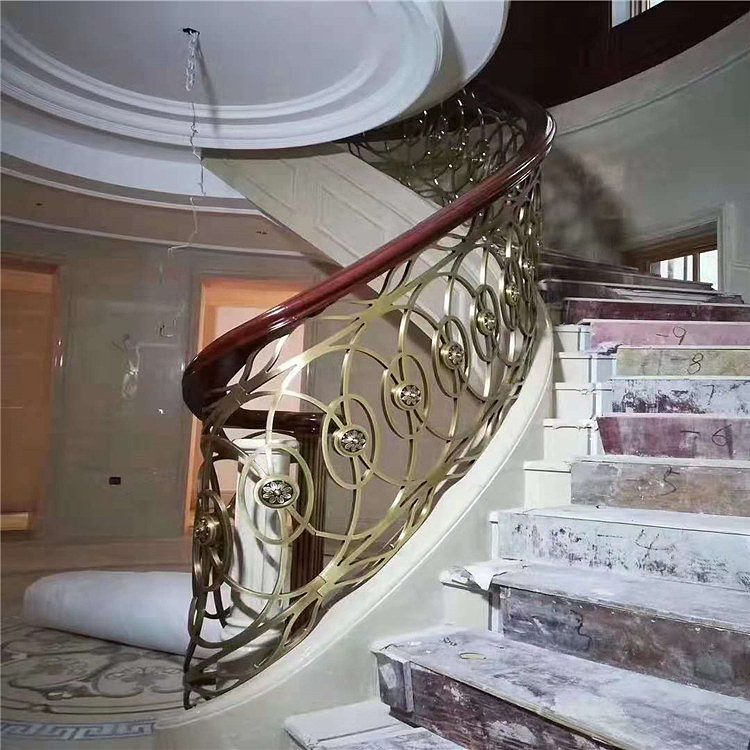 厦门售楼部旋转纯铜雕花镂空楼梯扶手护栏众钰定制