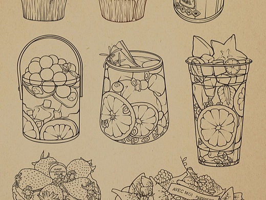 iPad线稿风食物插画｜甜品系列｜线稿