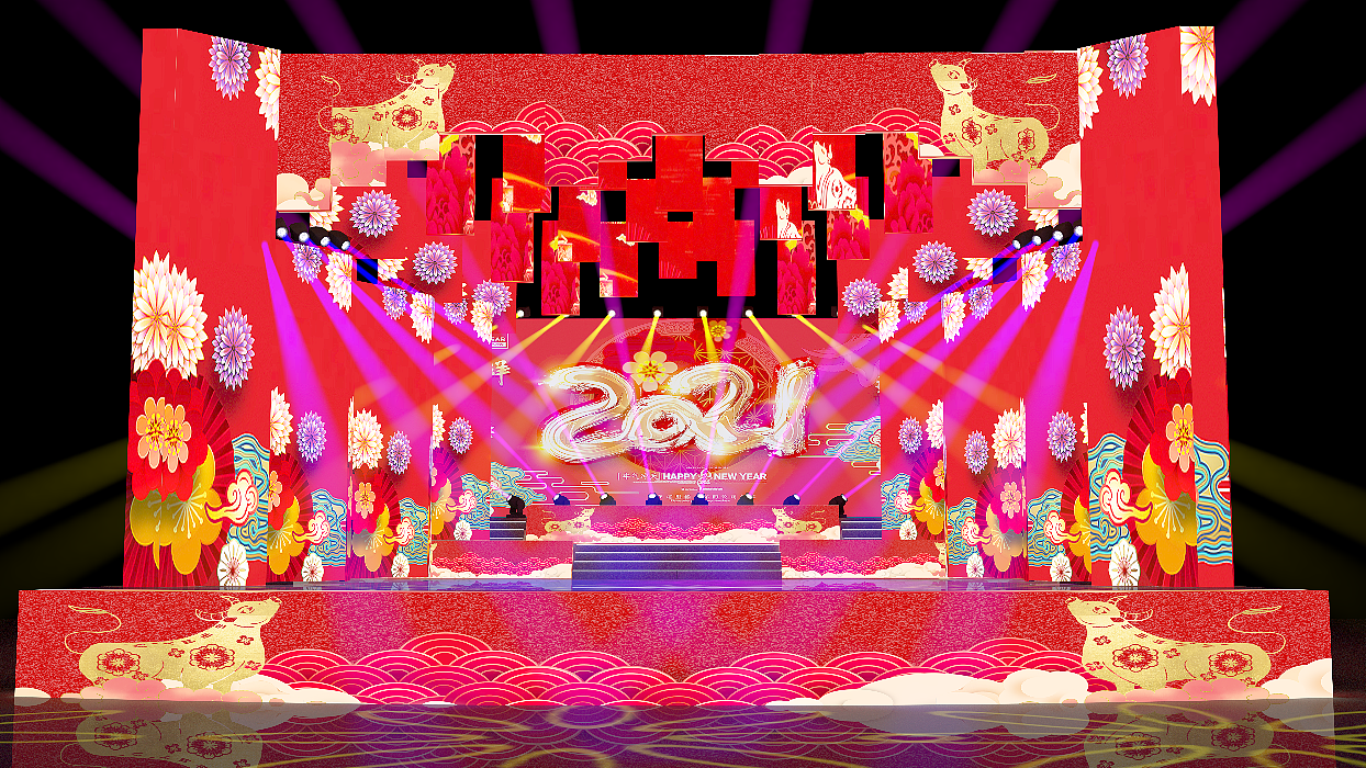 2020年宜宾市牛年春节联欢晚会舞美|空间|舞台美术|猫与雨_原创作品