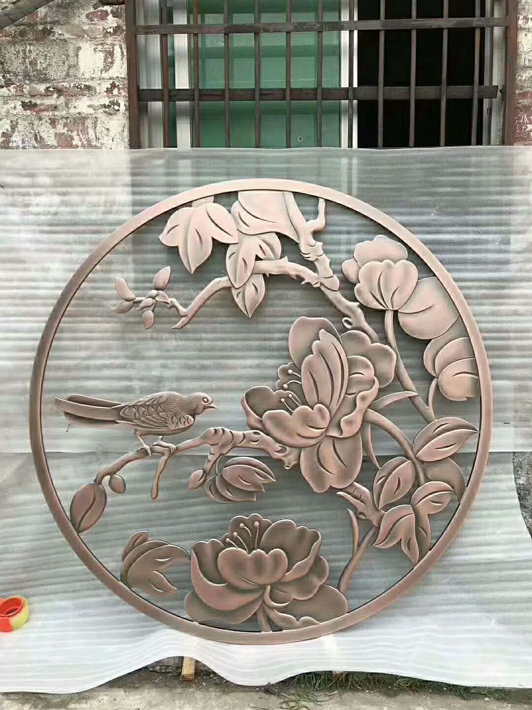 不锈钢铝艺雕花镂空仿古铜花格屏风