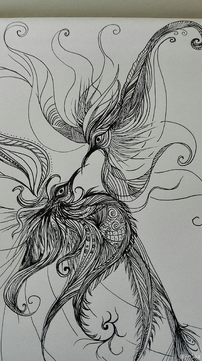 凤求凰的草图以前上班开会时的涂鸦重新画一下等有时间转大图精细上稿