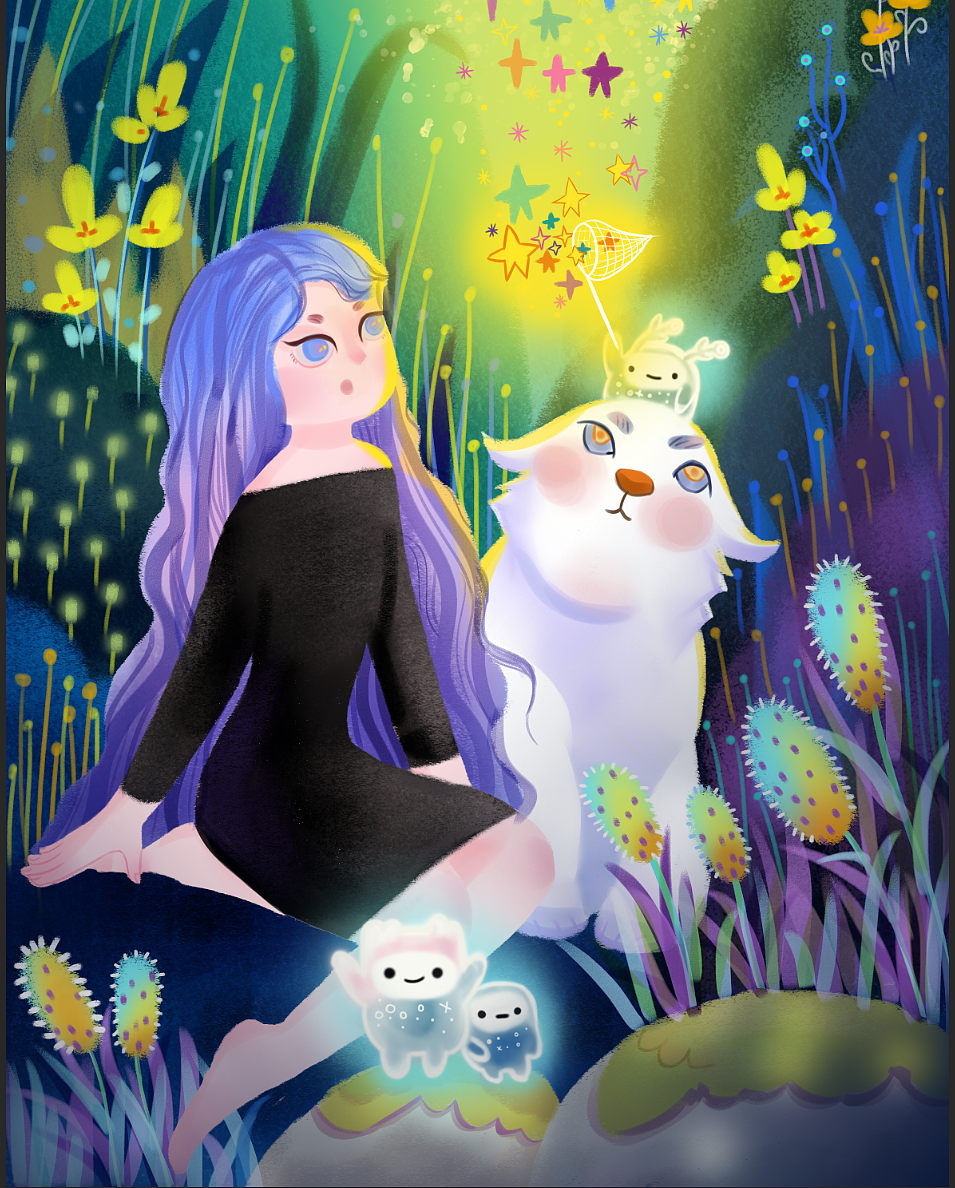 《夏夜女神》（图ZMjc2MDY0ODc2） - 儿童插画 - 站酷设计师鱼鱼慢慢慢原创素材 - 站酷ZCOOL
