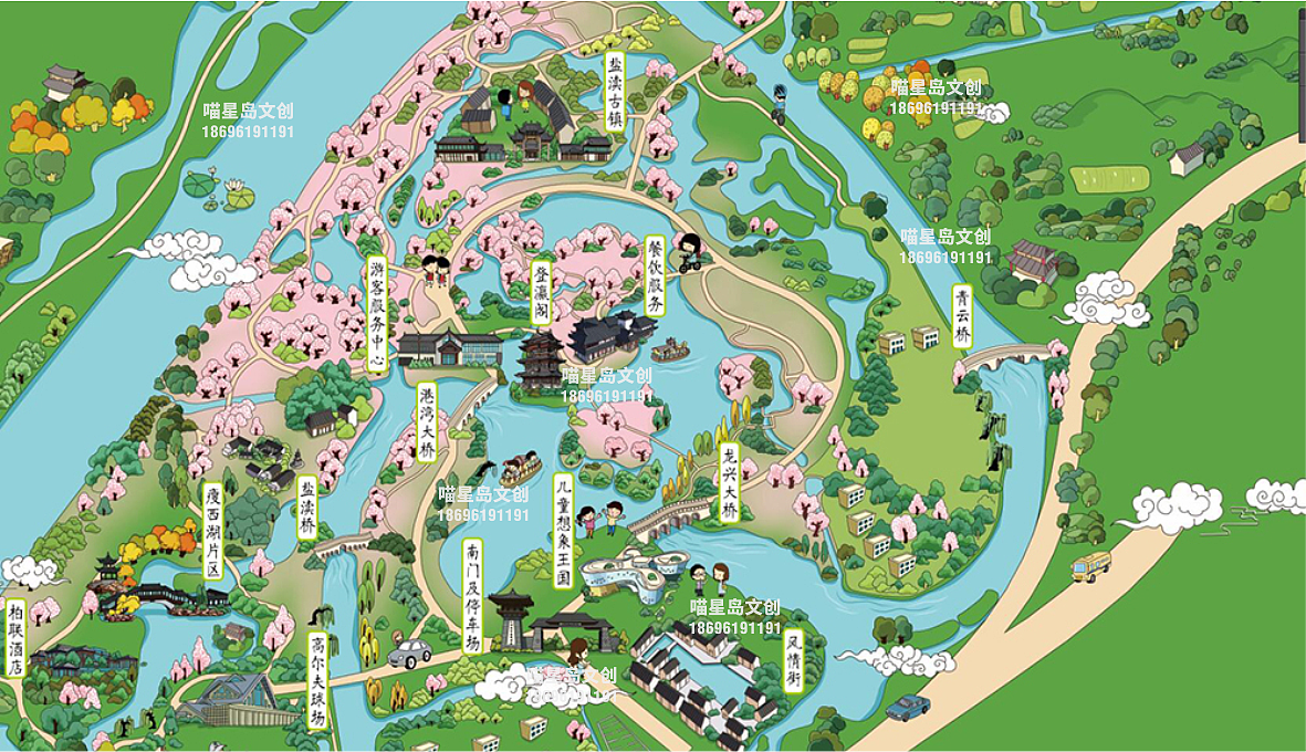 大洋湾湿地公园旅游手绘地图-智慧旅游手机导航