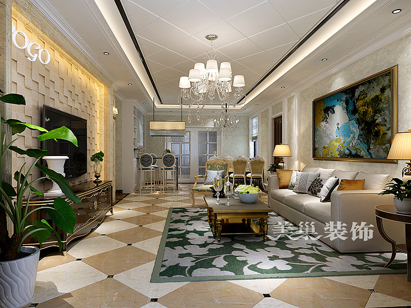 朗悦公园道1号155平简欧装修案例—客厅