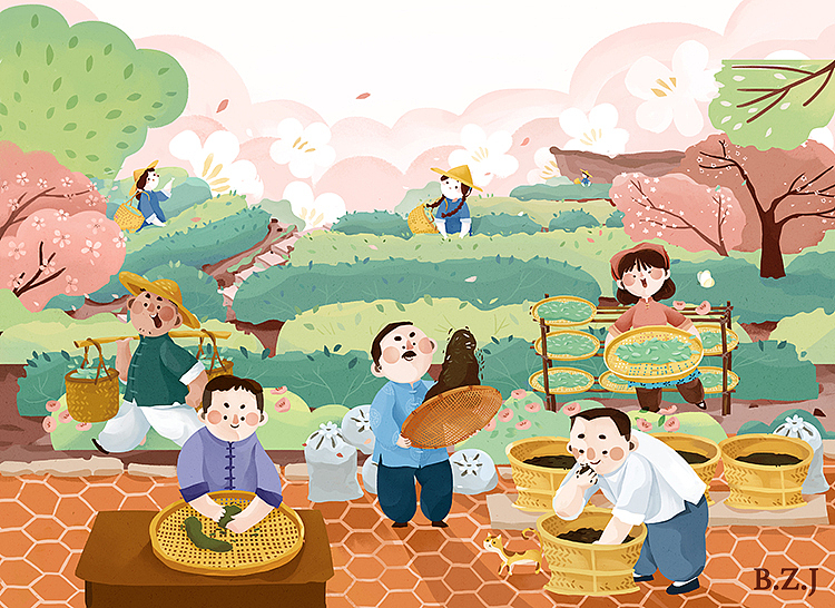 诚茶馆包装插画