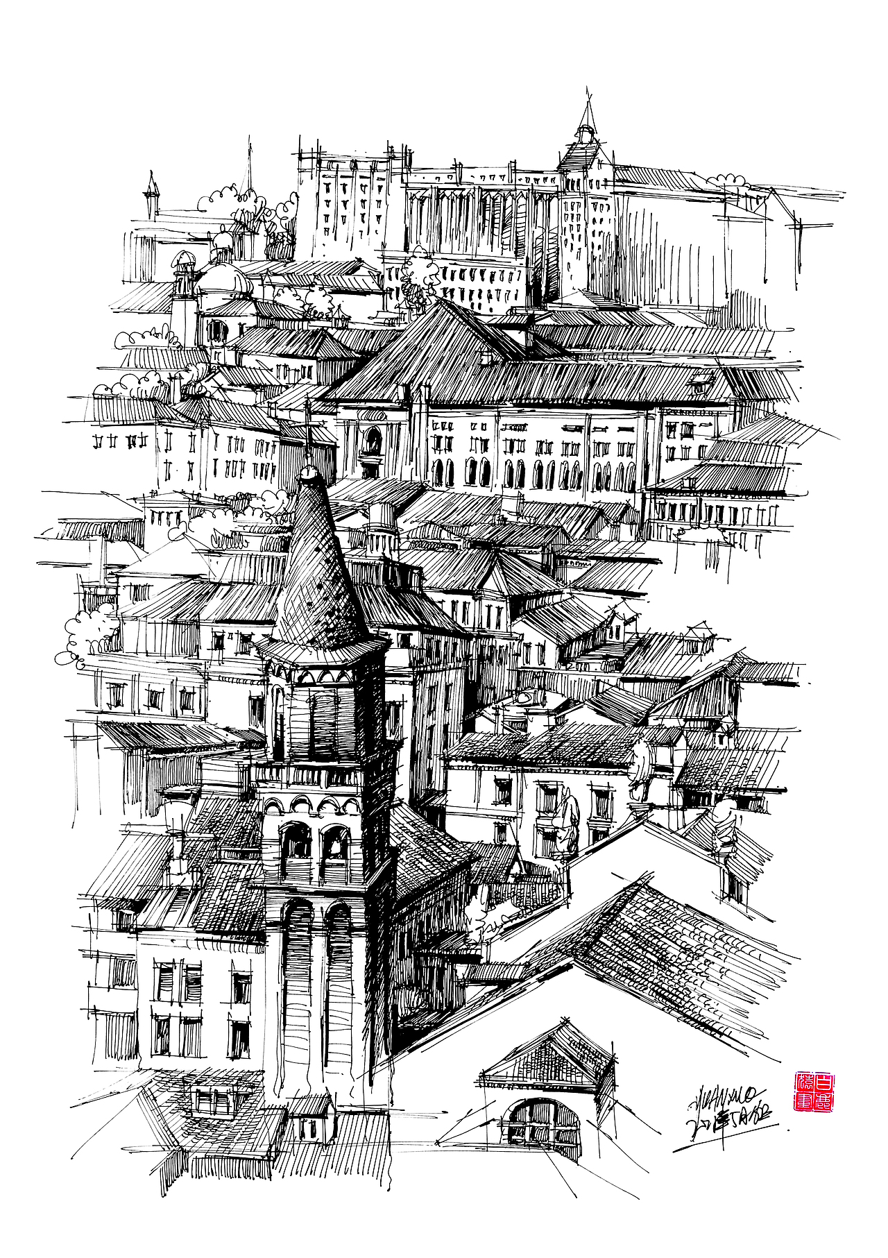 威尼斯城市系列手绘