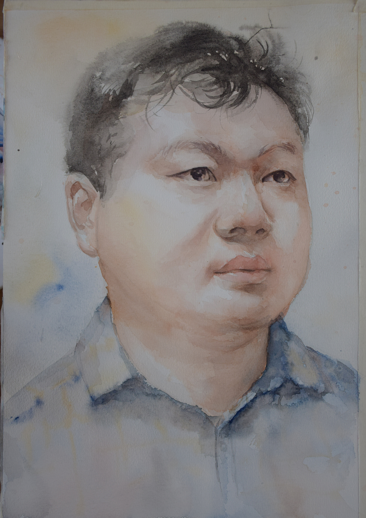 水彩绘画头像男中年写生!
