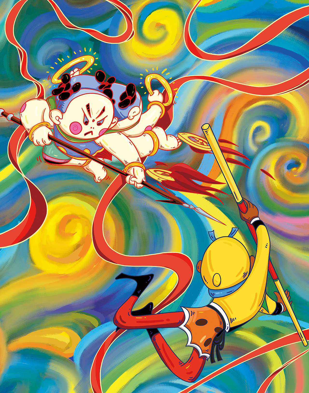 哪吒与孙悟空（图ZMTE5NDc5NTc2） - 商业插画 - 站酷设计师ZEMU菠萝君原创素材 - 站酷ZCOOL