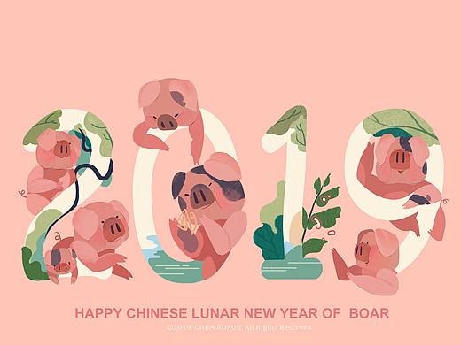 豬年插畫（個人主頁-ZMzMyMDM1NDA=） - 商業(yè)插畫 - 站酷設(shè)計師Chenruxuee原創(chuàng)素材 - 站酷ZCOOL