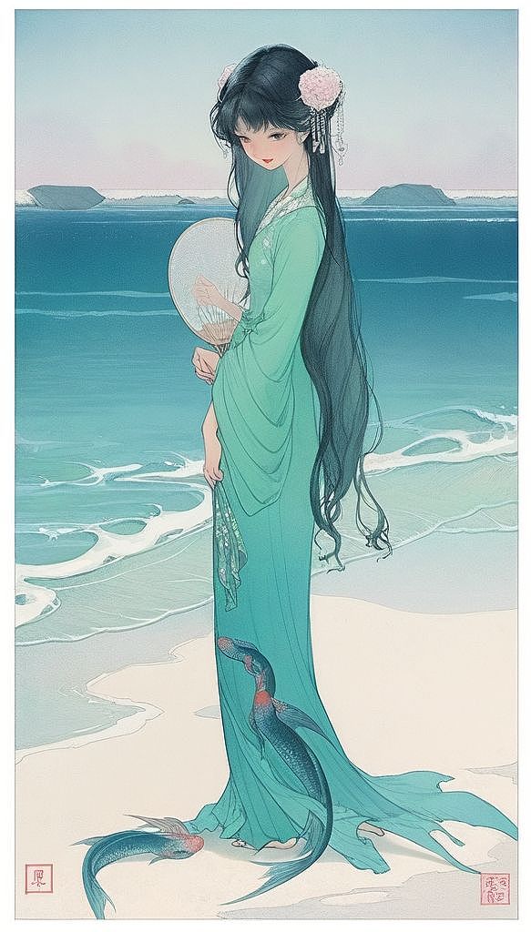 古风插画—女子与水的唯美故事