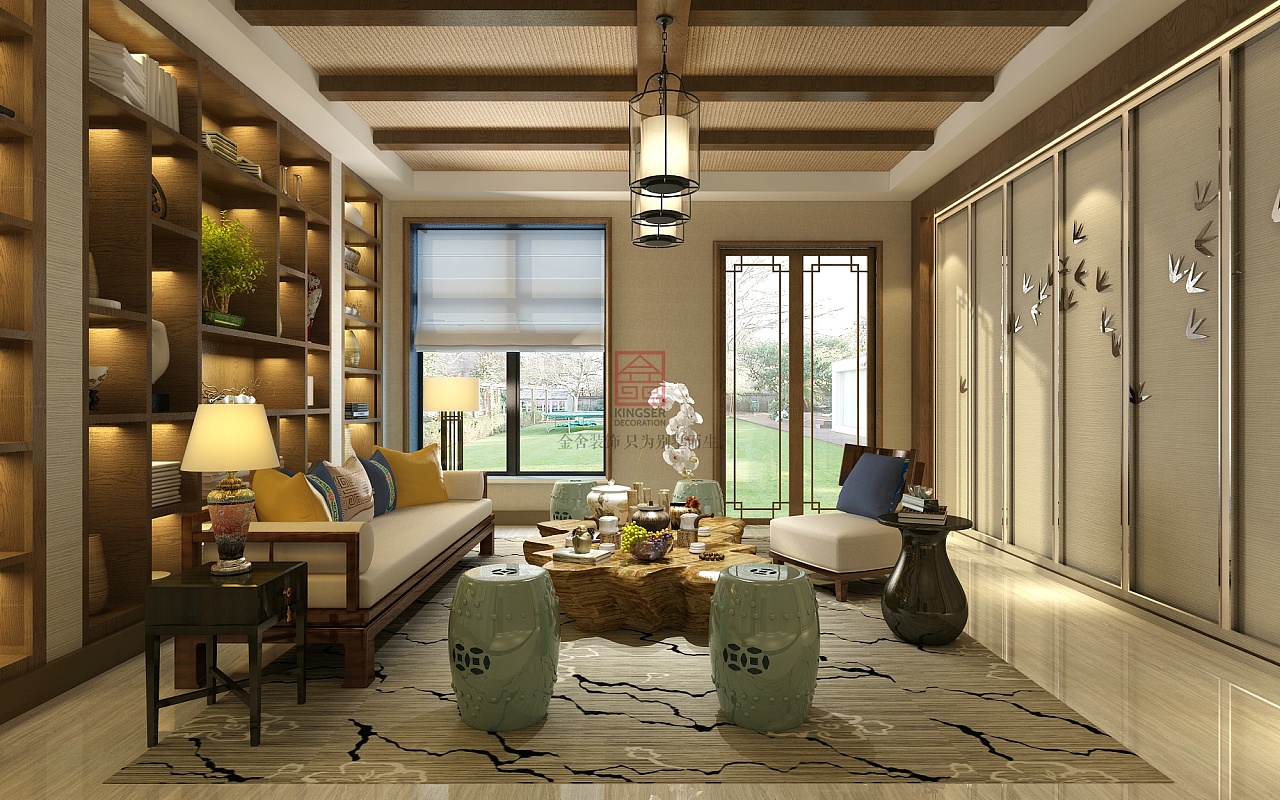 石家庄太行轩圃枕山墅装修-新中式风格装修效果图|空间|家装设计|别墅