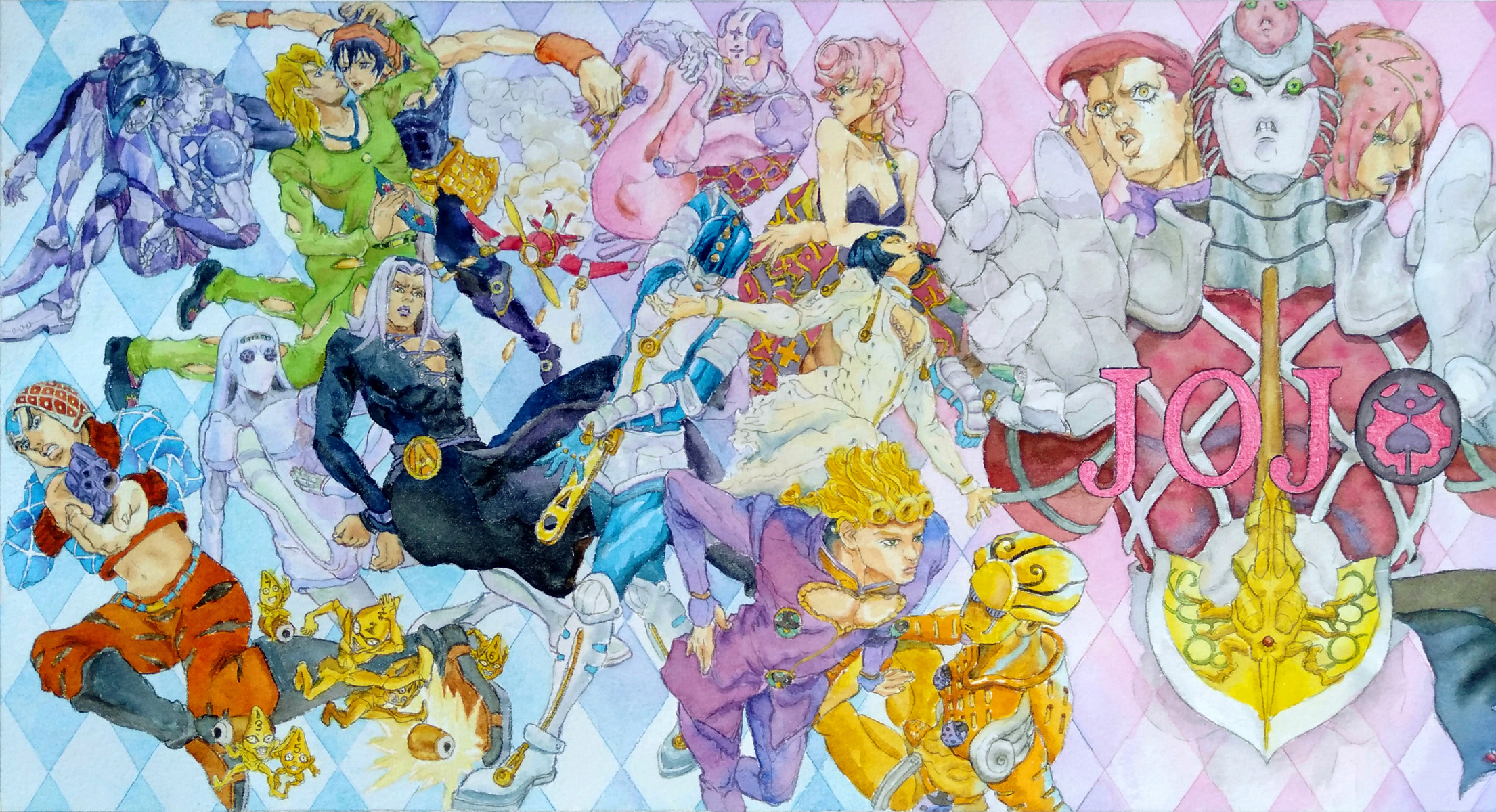 jojo的奇幻冒险5黄金之风水彩画