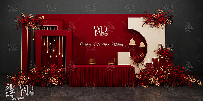 勃艮第红婚礼堂婚礼设计方案效果图