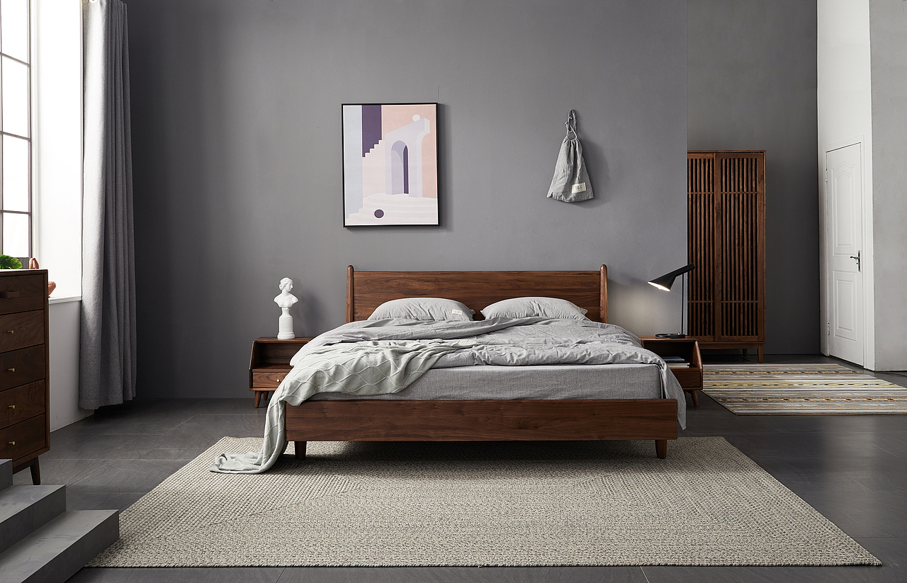 晨暮·双人床#黑胡桃木#（图ZMjAxNDI0OTI0） - 生活用品 - 站酷设计师寻木之旅原创素材 - 站酷ZCOOL