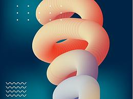 AI漸變曲線字海報