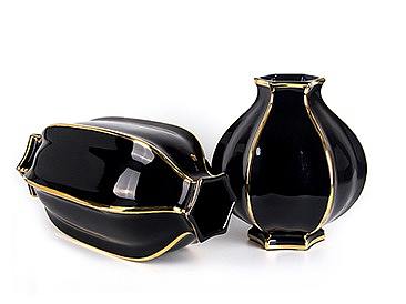 星派家居-欧式美式轻奢时尚前卫大号黑色六角陶瓷花瓶