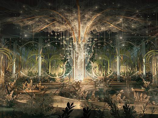 星空下的雨林 希字婚礼手绘3D表现