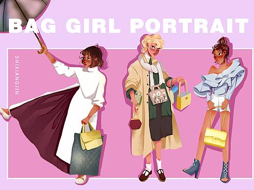 [欧美风插画]Bag girl portrait 时尚穿搭