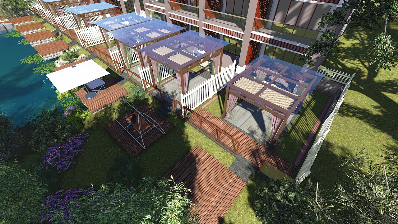 双首层入户花园景观草图设计