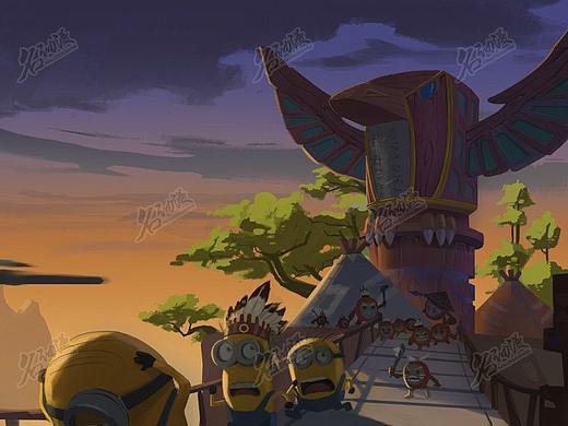 夕阳时分小黄人和原始部落