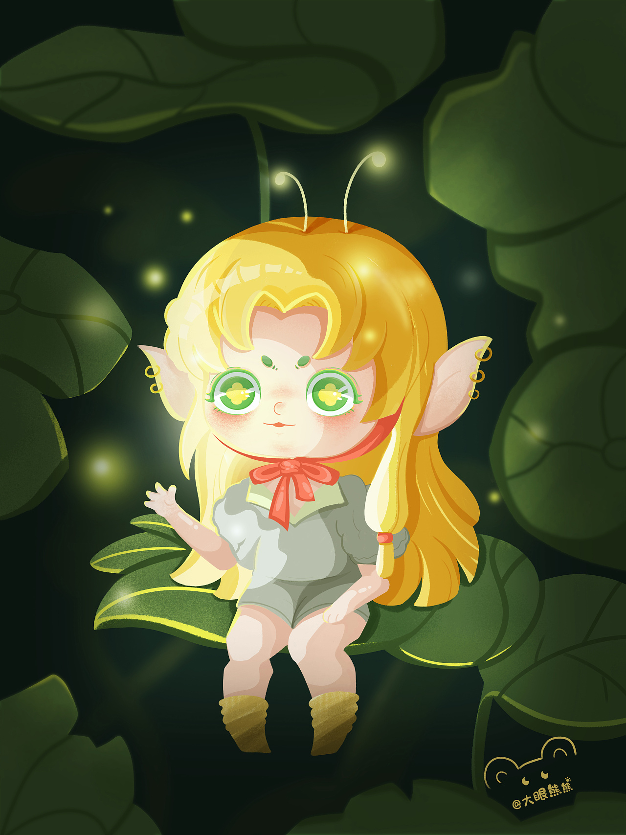 原创q版插画~森林里的小仙人