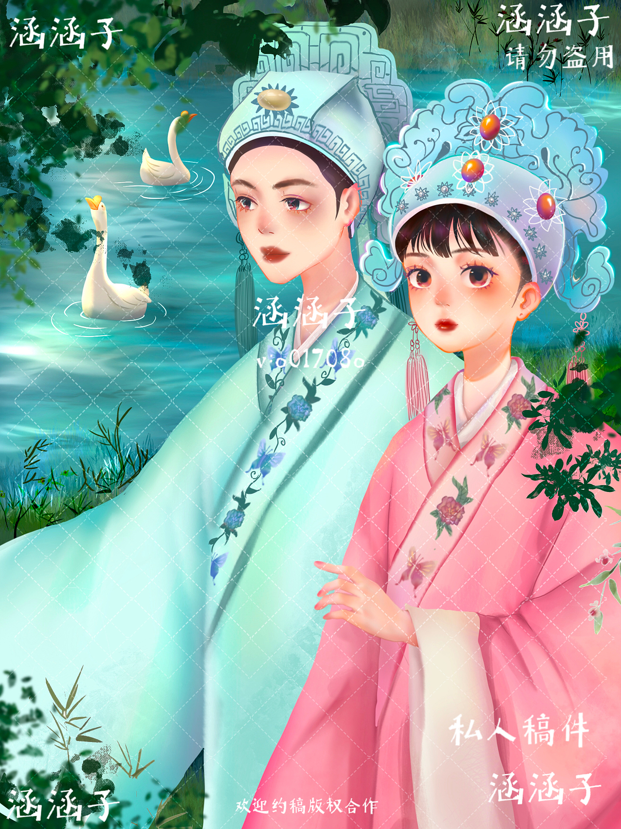 梁山伯与祝英台越剧原创古风插画