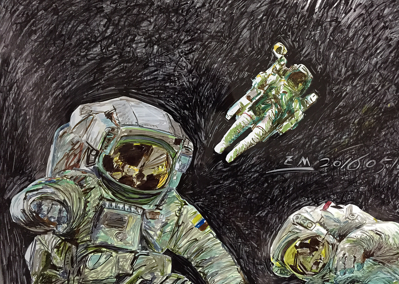 宇航员×3（图ZNDg5MzIyOTI=） - 新锐潮流插画 - 站酷设计师Evemen原创素材 - 站酷ZCOOL