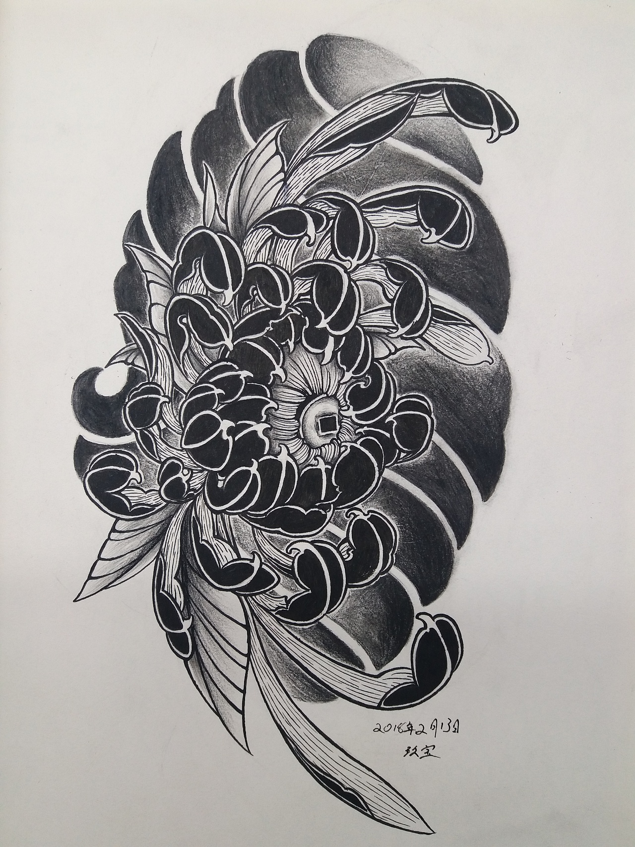 鄂小姐仙人球雏菊纹身手稿 - 广州纹彩刺青