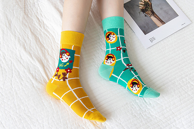 原创卡通手绘AB中长袜