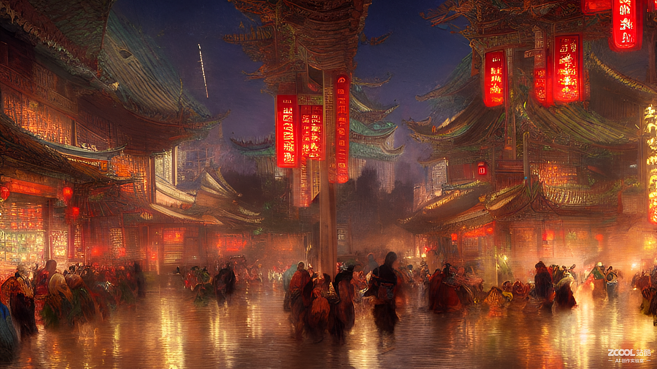 #AI创作实验室#国风长安夜景（图ZMzIwODg2ODE2） - AI作品 - 站酷设计师未来IV原创素材 - 站酷ZCOOL