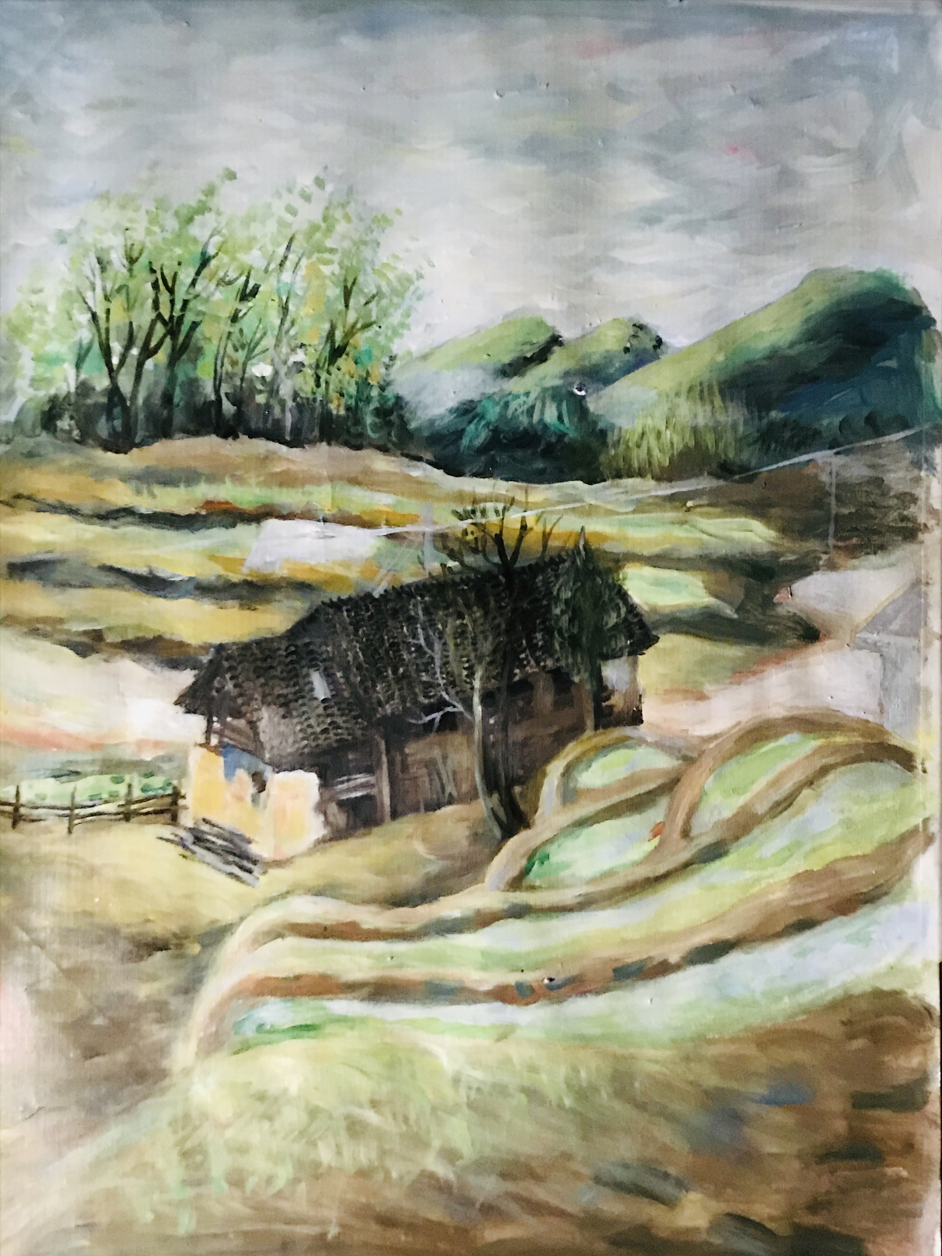 农村房子水粉画图片