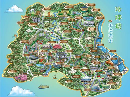 定制插画-重庆沙坪坝手绘地图