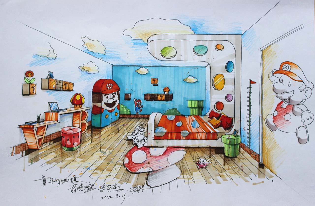 超级玛丽为主题的儿童房设计