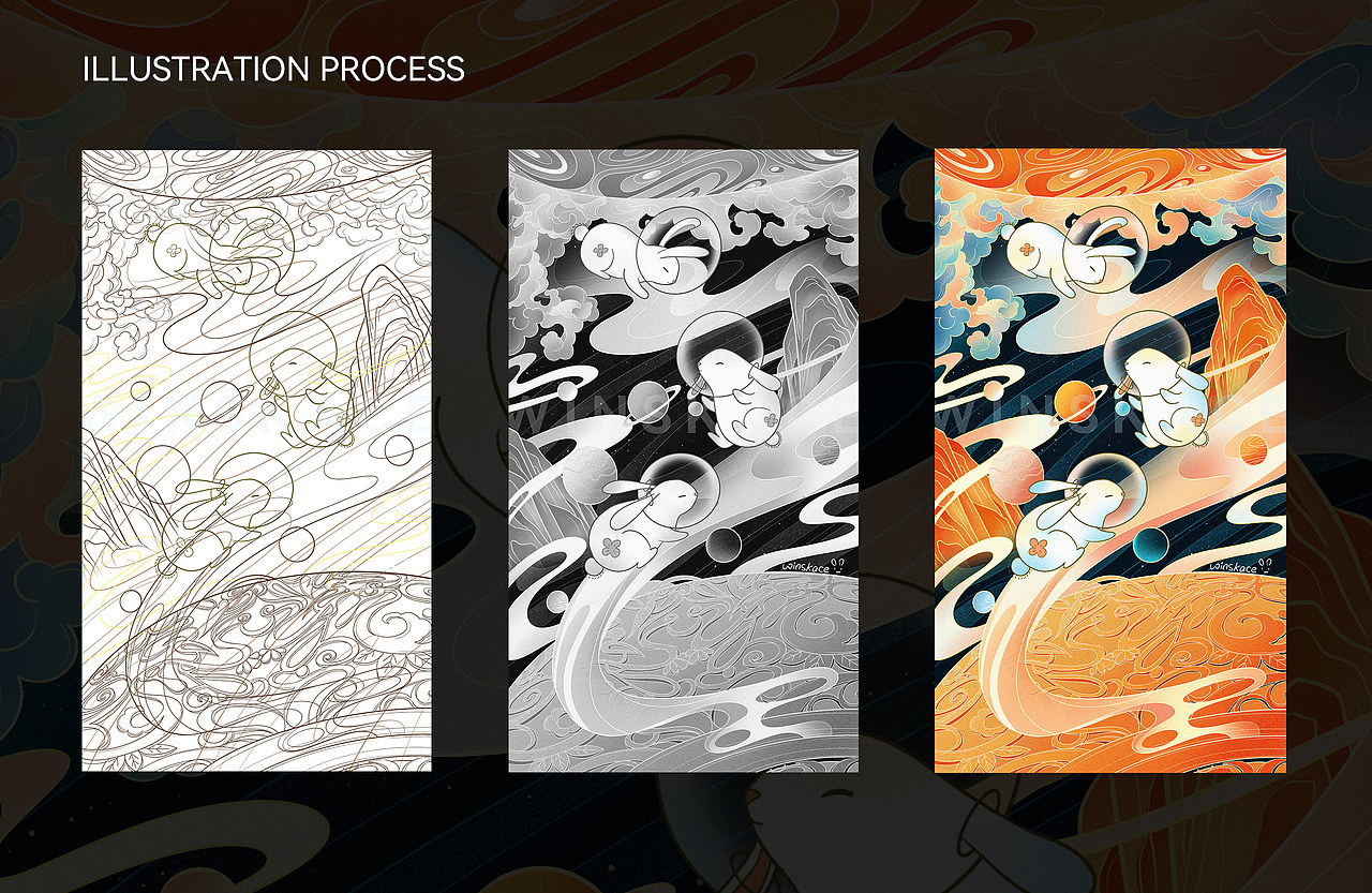 兔年插画（三）——太空遨游兔（图ZMzE2NjY3OTc2） - 商业插画 - 站酷设计师云汜_winskace原创素材 - 站酷ZCOOL