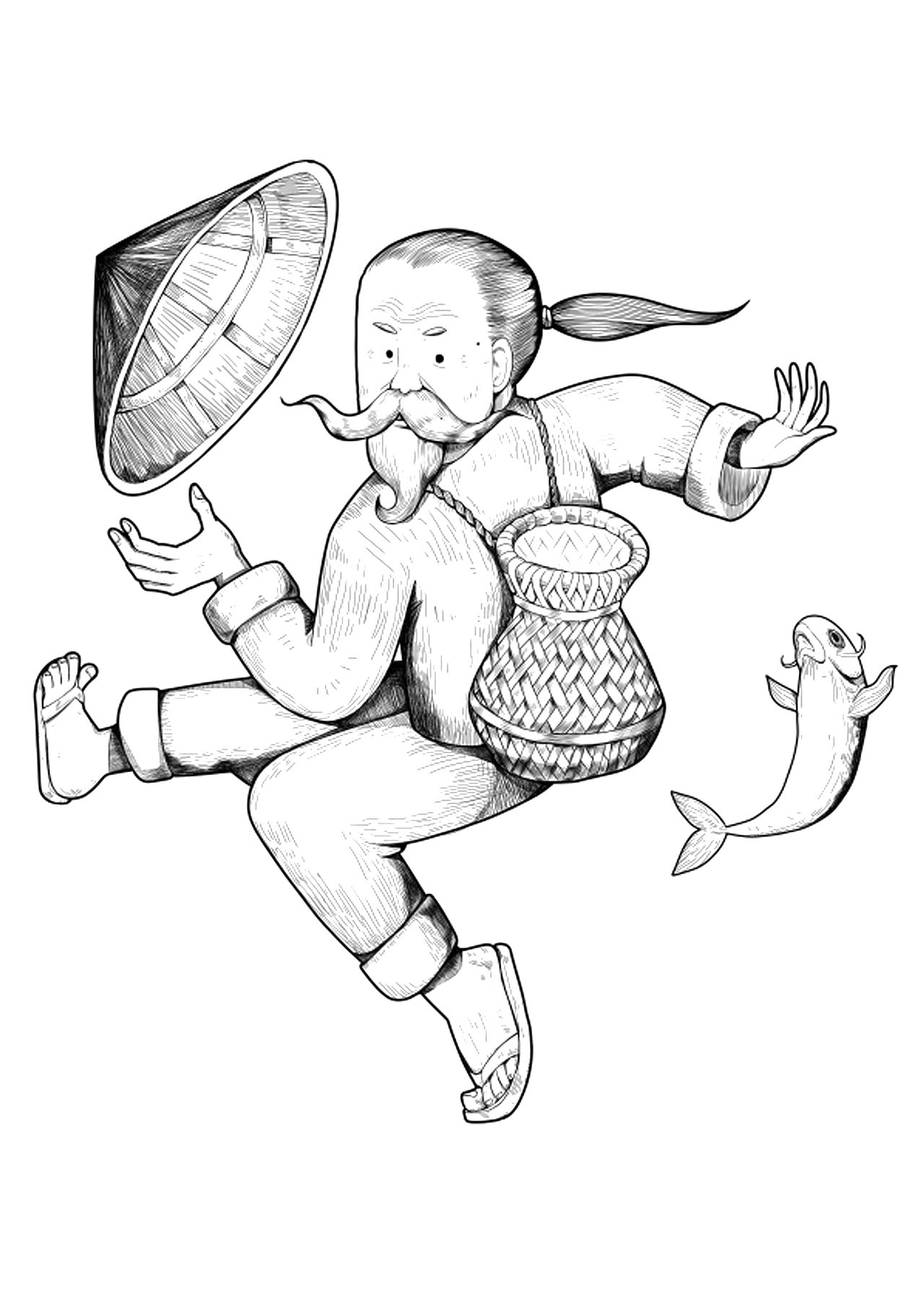 斗笠翁火锅品牌插画